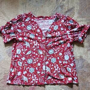 Loft's Floral Tee With Tie Sleeves